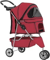New Red Pet Stroller Cat Dog Cage 3 Wheels Stroller