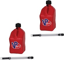 2-Pack VP 5 Gallon Square Red Racing Utility Jugs with 2 Deluxe Filler Hoses