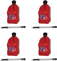 4-Pack VP 5 Gallon Square Red Racing Utility Jugs with 4 Deluxe Filler Hoses